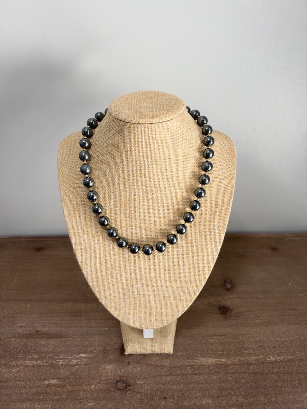 Vintage Hematite Beaded Gunmetal Gray Round Beads Classic Statement Necklace